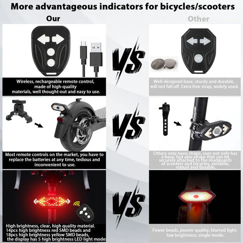 Lit Turn Signal For Electric Scooters With USB Remote, Adjustable Base, Tail Light Blinker, Easy Install, Compatible With Xiaomi M365 Pro 1S Ninebot Max G30 G30D Segway Scooters