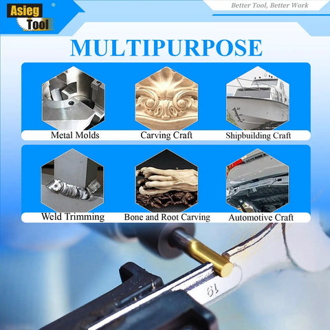 Multipurpose usage for drill bits including metal molds, carving, shipbuilding, welding, bone carving, and automotive crafts.