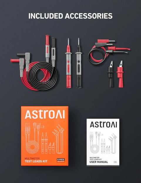 8-Piece Multimeter Test Leads Kit With Alligator Clips, Plunger Mini Hooks And Test Probes, 1000V 10A, accessories included