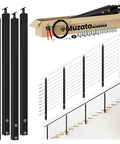 Heavy Duty Side Mount Modular Cable Railing Kit For Stairs Measures 12 To 16 Feet With 36 Inch Rise No Sweat DIY Installation components and setup.