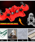 WORKEASE Diamond Hole Saw Kit, red 11-pc set with suction cup guide jig, front view for glass, ceramic, tile, marble