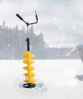 8 Inch Ice Auger Drill Bit With Double Spiral Blades And X Blade Design for Quick Ice Cutting on snow-covered lake