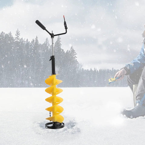 8 Inch Ice Auger Drill Bit With Double Spiral Blades And X Blade Design for Quick Ice Cutting on snow-covered lake