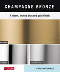 Comparison of Champagne Bronze, Polished Chrome, Brushed Nickel finishes for bath hardware