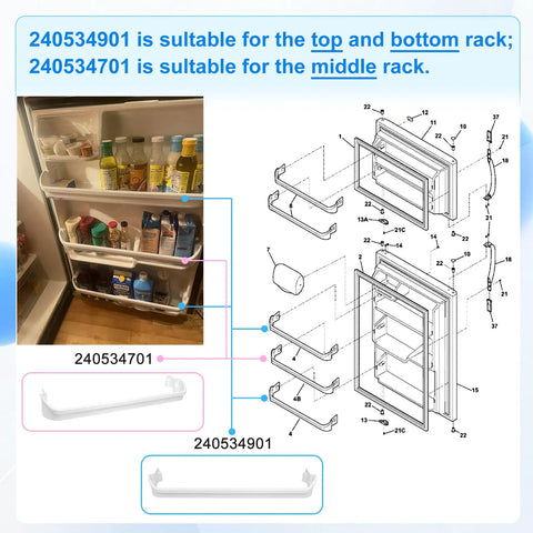 Three Pack Refrigerator Door Shelf Replacement Kit Includes 240534701 And 240534901 Rails Replaces AP3214631 PS734936 948952