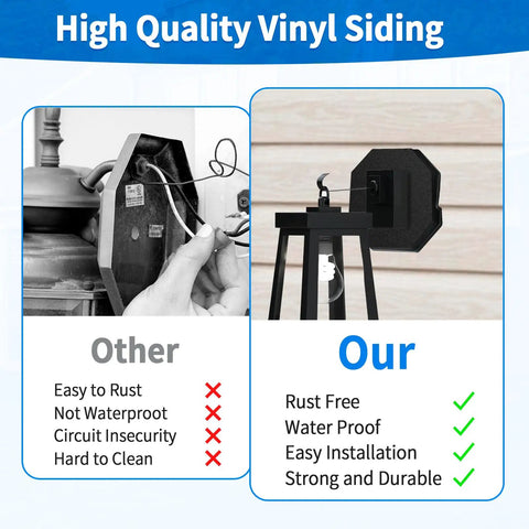 Paintable Black Vinyl Siding Mounting Block For Outdoor Lights And Fixtures Thick Textured Block With Snug Fit And Color Match To Seamlessly Blend In With Your Home Exterior And Boost Curb Appeal. 6.63-inch black vinyl siding mounting block with electrical box for outdoor light fixtures