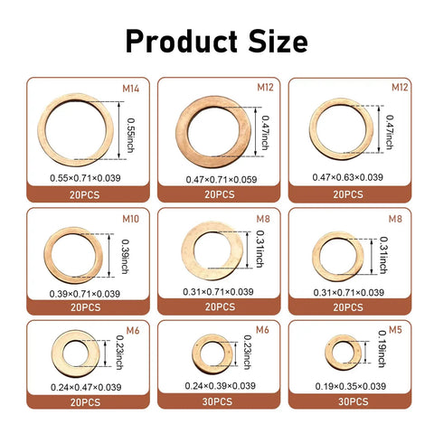 Get Solid 200 Pcs Copper Crush Metric Washer Assortment Kit Sizes M5 To M14 For Car Engine Repair And Motorcycle Maintenance Heat Proof Seals That Handle Vibration Like A Boss No Flex Rust Proof Gold Shine Builds Secure Holds, copper washers sizes M5-M14