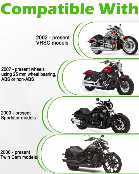 Motorcycle models compatible with Wheel Bearing Puller Tool Kit For Harley Davidson motorcycles, 2000-present models shown.