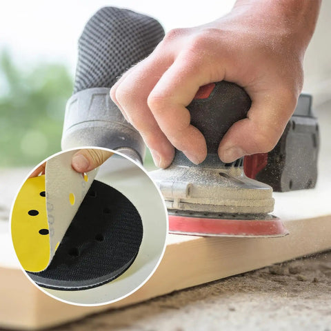 135 Piece 5 Inch Sanding Discs Set Eight Hole Round Hook And Loop Gold Pro Grade Grit for Random Orbital Sander on wood