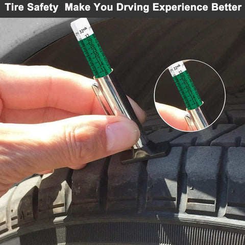 Go To Tire Tread Depth Gauge Set Color Coded For Quick Read In One Thirty Second Inch Increments Pack Of Two Reusable Sturdy Tool For Car Maintenance And Tire Health; hand measuring tire tread in 1/32-inch increments