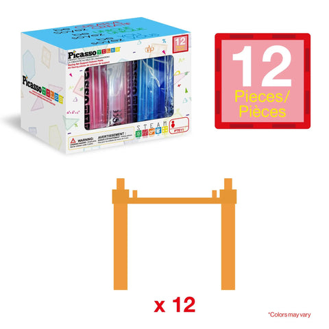 Box of 12 Piece Magnetic Support Column Expansion Pack For Race Track And Marble Run Builders Magnetic Tile Construction Kit.