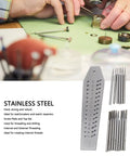 36 Hole Watchmakers Tap And Die Set Stainless Steel Micro Tool Kit with steel board and taps in use for watch repair.