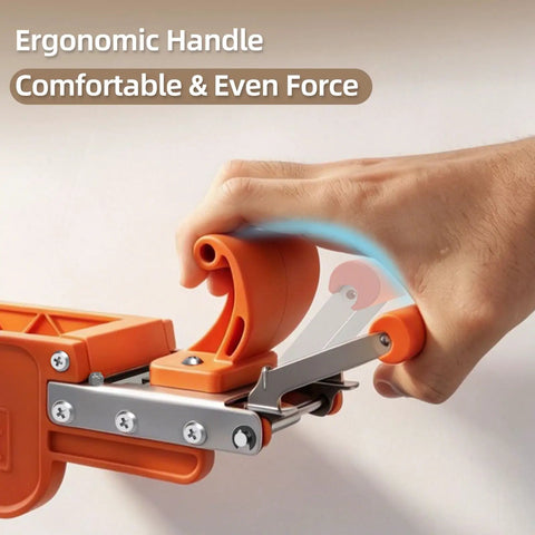 Hand End Trimmer For Edge Banding, 180 Degree Foldable Veneer Cutter, Pro Grade Precision Tool For PVC Melamine And Laminate, Trims 1 To 3mm Edge Banding On Curved Or Straight Surfaces, Ideal For Woodworking, orange ergonomic handle in hand