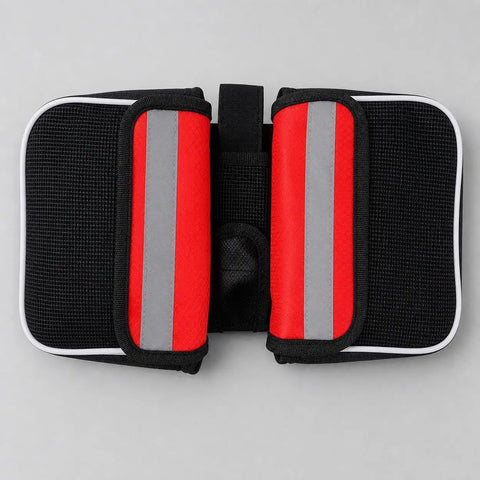 Large Bike Frame Bag For Bikepacking With Rain Cover And Reflective Triangle Bag 16x13x5 CM, red bag with reflective stripes.