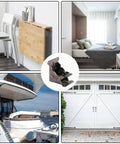 Straight Up 12 Pack Folding Brackets With Screws Rock Solid Self Locking Hinges 0 90 Degree Adjustable Table Leg Extenders No Sweat Diy Furniture Support Frame Black displayed in various settings including home and boat.