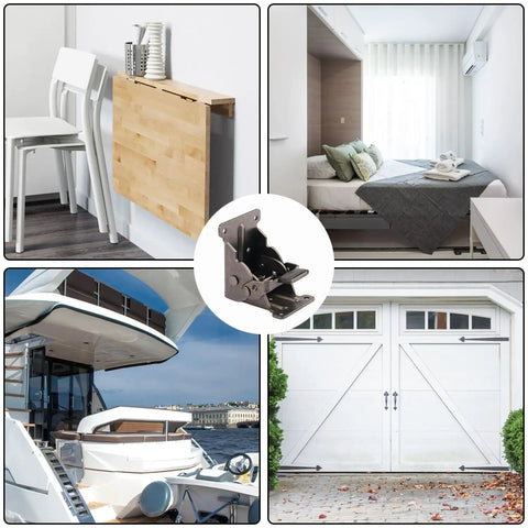 Straight Up 12 Pack Folding Brackets With Screws Rock Solid Self Locking Hinges 0 90 Degree Adjustable Table Leg Extenders No Sweat Diy Furniture Support Frame Black displayed in various settings including home and boat.