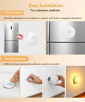 Motion Sensor LED Night Light USB Rechargeable With 8 Color Options And 3 Working Modes Magnetic Stick Anywhere 2 Pack installation method