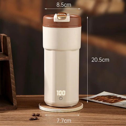 Self Heating Coffee Mug With Quick Temperature Display And Totally Spill Proof Lid, 20.5cm tall, designed for hot coffee on the go.