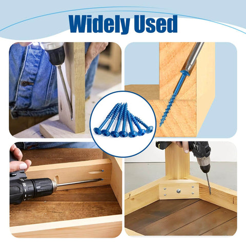 Exterior Pocket Hole Screws 8 By 1-1/4 Inch Coarse Thread Square Drive Washer Head Blue Coated Wood Screws used in wood projects