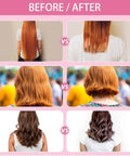 Before and after images showcasing hair transformations using Pink Cordless Hair Trimmer Kit For Women To Snip Split Ends And Trim Bangs Or Bobs At Home With Professional Stainless Steel Blades Easy DIY Haircut Tool For Layers And Touch Ups Perfect Gift Idea.