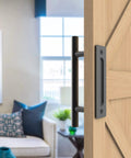 12-Inch Sliding Barn Door Handle Pull And Flush Hardware Set For Interior And Exterior Doors, Rustic Black Round Finish, installed