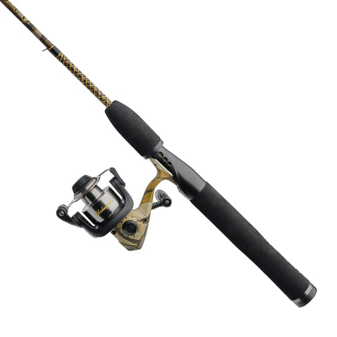 Camo Spinning Rod And Reel Combo With Two Piece 6 Foot 6 Inch Rod, Mossy Oak Bottomland Pattern, durable reel for freshwater fishing