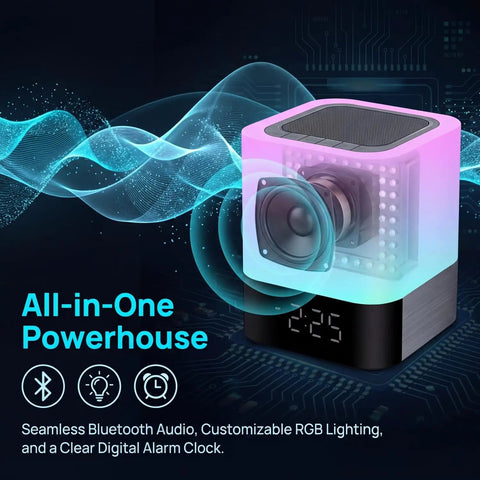 Five In One Night Light Bluetooth Speaker Alarm Clock MP3 Player With Touch Sensor LED Lamp and digital time display