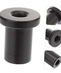 Close-up of a black metal spacer from the Five Piece Barn Door Hardware Kit With Sliding Track Spacers And Wall Link Mounts