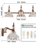 Matte Brass Vanity Light Over Mirror With Two Lights, Modern Wall Sconce dimensions, flower shaped glass shade, G9 base info