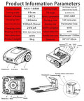 Diagram and specs of Smart Auto Lawn Robot Mower For Yard Care With Smart Path Planning Auto Charging Weatherproof Build Quiet Operation