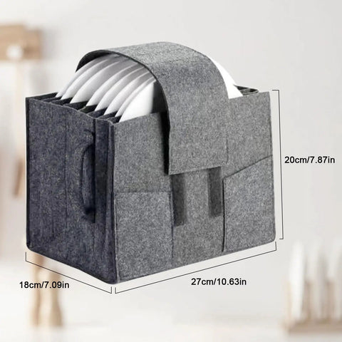 Road Ready Felt Plate Organizer And Campervan Cabinet Game Changer, Knockout Eight Slot Dinnerware Holder In Clean Gray, 27x20 cm