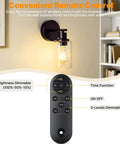 MATAMEYE Battery Operated Wall Sconce Set of 2, Rechargeable Wall Lights with remote control and glass shade