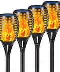 4 Pack 43 Inch Solar Torch Lights With 96 LEDs, Outdoor Waterproof Landscape Pathway Lighting, Realistic Flickering Flame Effect