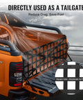 Heavy Duty Truck Tailgate Cargo Net For Tesla Cybertruck used as tailgate, showing square holes for airflow and securement.