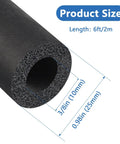 Pipe Insulation Foam Tube Three Eighths Inch ID One Inch OD Approximately One Meter Long For DIY Projects Keeps Heat In And Fights Cold Weather Foam Tubing For Guitar Racks Utensils Roof Racks Black shown with size dimensions.