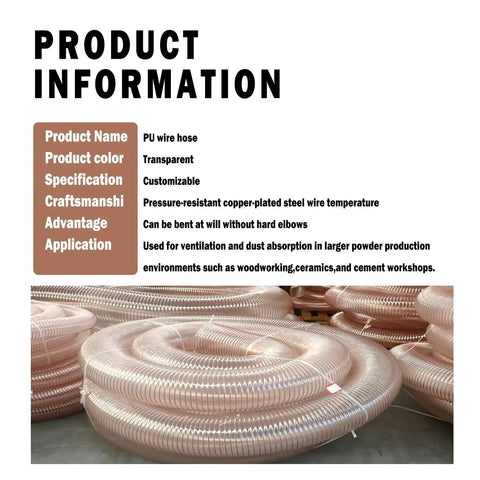 Heavy Duty Clear PU Anti Static Dust Hose With Reinforced Steel Wire Spiral Crush Proof Anti Kink Flexible Design For Woodshop Collectors Band Saws And Jointers, transparent, customizable, for ventilation.