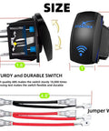 Weatherproof 20A 12V 5 Pin SPST On Off Rocker Switch For Satellite Internet Dishes, jumper wires, dimensions shown