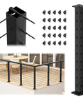 Heavy Duty Black Cable Railing Corner Post For Decks showing steel design with multiple holes for cable installation.