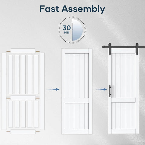 White Barn Door 30x84 Inches With 5.5 Ft Sliding Door Hardware Track Kit Included assembly guide