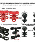 5-In-1 Underwater Camera Mount Kit with 1 Inch Ball Head Aluminum Diving Arm System including red clamps and ball head adapters
