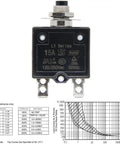 Heavy Duty Thermal Circuit Breaker 20 Amps Push Button Manual Reset Switch front view, 125-250V AC, 50V DC, single pole in detail.