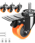 Heavy Duty Stem Caster Wheels Set of 4 with 2 Inch Swivel Casters and 1 Inch Stem Length 1/4-20 Threaded Brakes