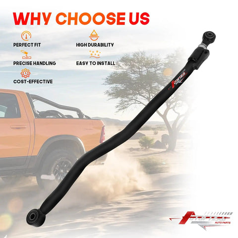 Dodge Ram Front Adjustable Track Bar 0 To 3 Inch Lift For 2003 To 2013 2500 3500 Heavy Duty Off Road Steering Rod Easy Bolt On Install Improves Alignment And Handling On Lifted Trucks, black steel part shown