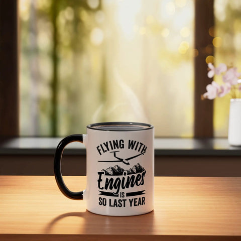 Black White Ceramic Mug For Sailplane Pilots And Glider Enthusiasts A Premium Coffee Cup For Aviation Fans displayed on a table