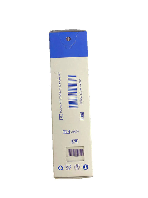 Temperature Probe Cover for SureTemp 250 Count Box, Disposable Clear Transparent Medical Covers for Thermometer packaging side view
