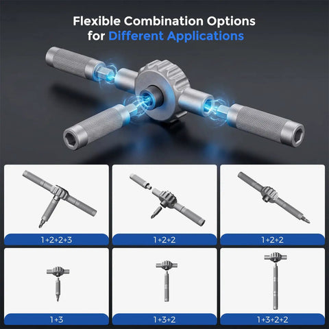 Magnetic Ratchet Screwdriver Set With T Handle, 64 In 1 Kit, S2 Steel Bits showcasing flexible combination options.