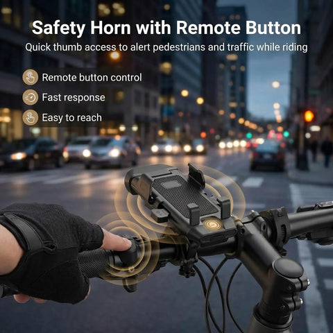 4 In 1 All In One Bike Phone Mount With LED Headlight And 130dB Horn, 3000mAh USB Backup Charger And Secure Handlebar Phone Holder For Road, Mountain And E Bikes, Night Ride Safety And Easy Install