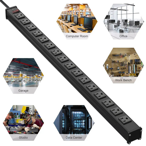 Heavy Duty 16 Outlet Metal Power Strip With 10 Foot Extension Cord Built To Handle Heavy Load Wall Mountable Industrial Grade Tough Build