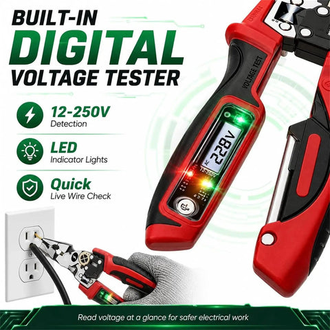 Hella Durable 4 In 1 Electrician Pliers With Built In Smart Voltage Tester showing LED display and voltage detection feature.