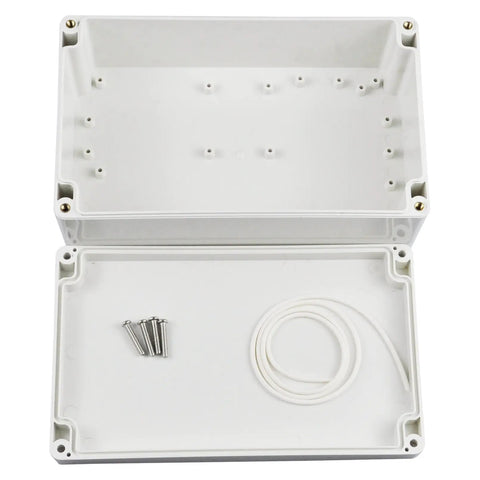 Built Tough Waterproof Abs Plastic Junction Project Box Enclosure 200Mm By 120Mm By 75Mm showing open shell with fasteners and seal.